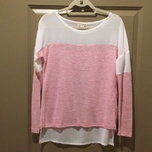 Pink & White Shear Long Sleeve Top